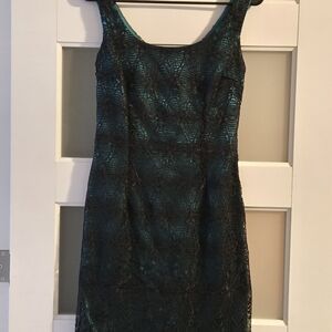 Elegant Black and Teal Lace Dress